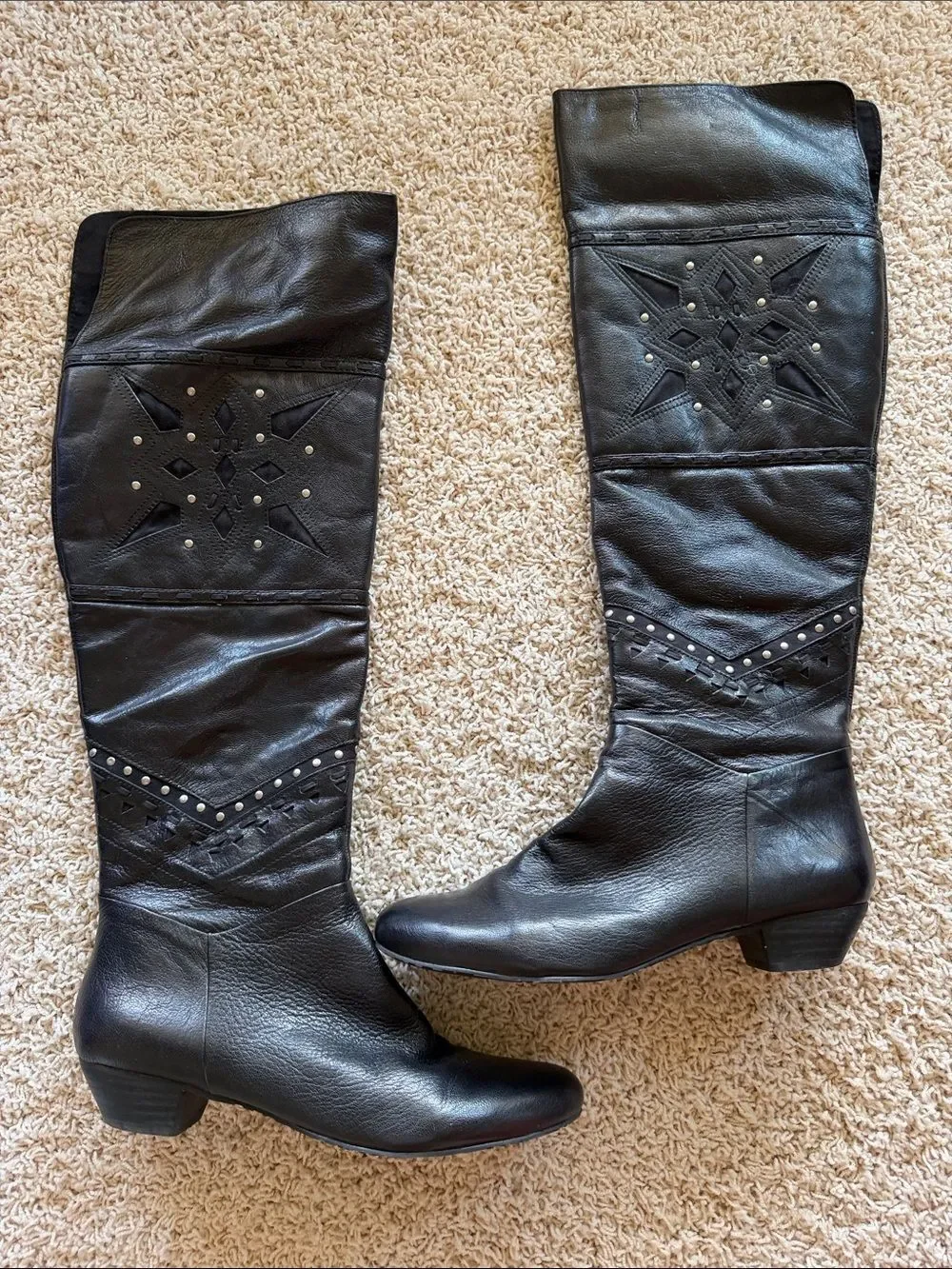 Nine West Black Over-The-Knee Studded Leather Boots